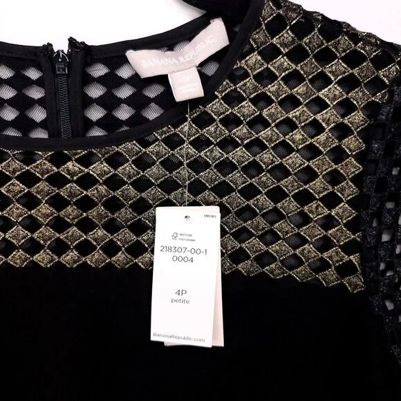 Banana Republic Metallic Lace Tee Dress Black Size Petite 4 Black Mini Sheath - Picture 5 of 12